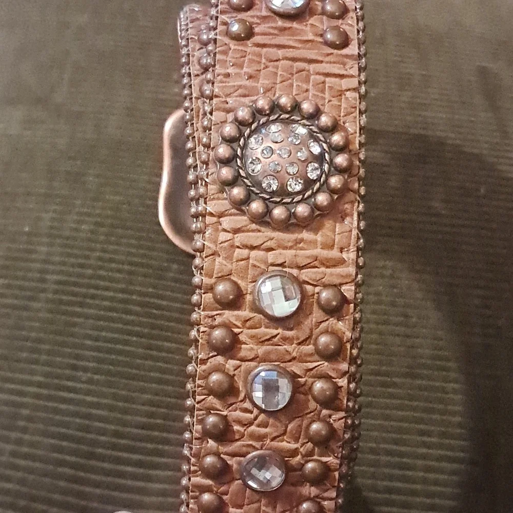 Western Cowgirl Faux Alligator Rhinestone Studded Leather Belt Size L